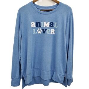 PositiviTees Womens XL Blue Animal Lover Paw Print Graphic Pullover Sweatshirt